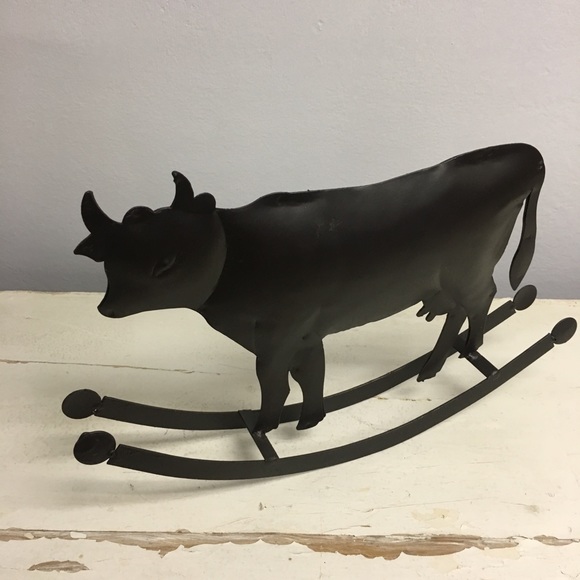 Metal Rocking Cow Figurine Decor Rustic Country - Picture 3 of 5